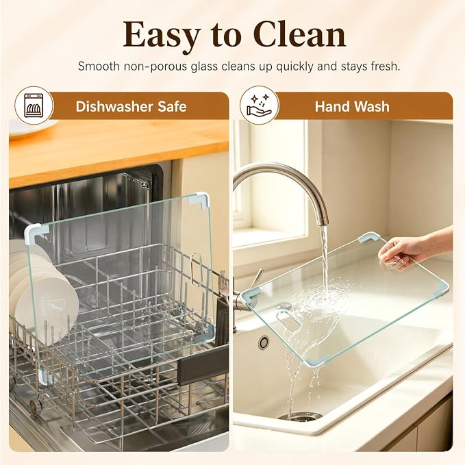 16x12 Clear Tempered Glass Cutting Board for Kitchen, Dishwasher Safe | Non-Slip Corner Guards, Shatter-Resistant, Scratch-Resistant, Food-Safe & Non-Toxic Large Chopping Board