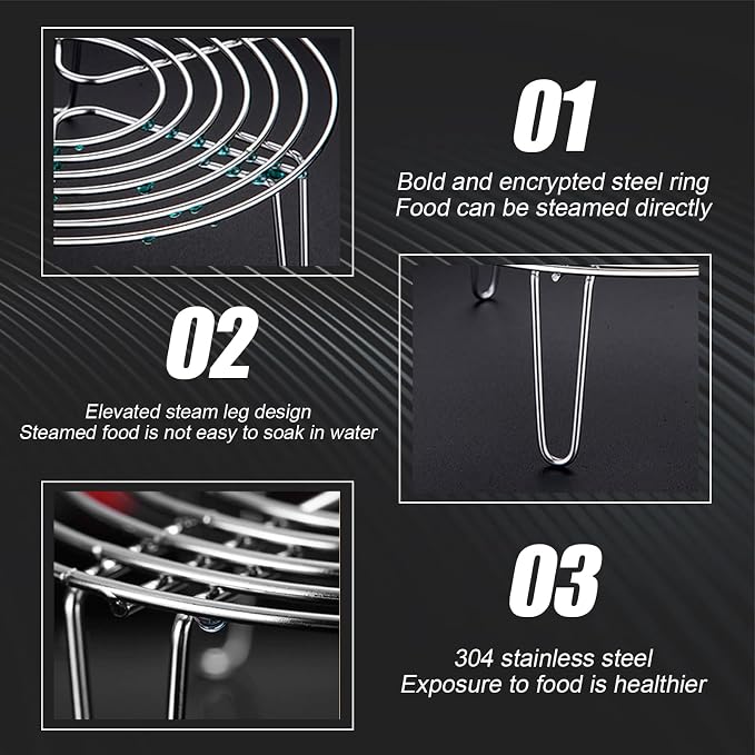 Round Steamer Rack and Cooling Rack,Stainless Steel Pot Trivet, Cooking Rack,Wire Steamer Kettle Rack Holder, Air Fryer Cooking Steamer Rack for Baking Canning Cooking Steaming, 8.7''X2.8''