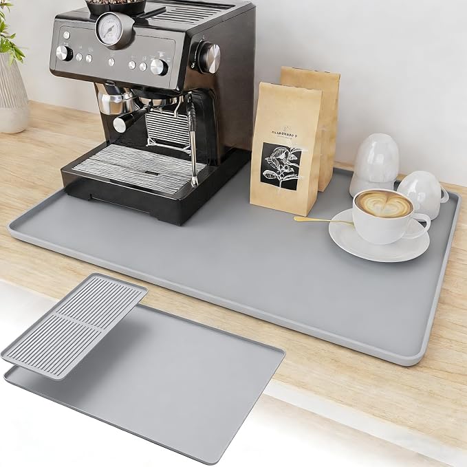 2-in-1 Coffee Mat & Dish Drying Mat Coffee Bar Mats for Countertop [Clean & Organized] Coffee Matt for Counter Silicone Coffee Tray Espresso Mat Coffee Station Mat Espresso Coffee Maker Machine Mat