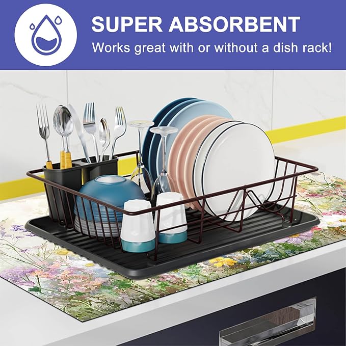 HOMETITUTE Butterfly Stove Top Cover 28x20 Wildflower Meadow Diatomite Mat
