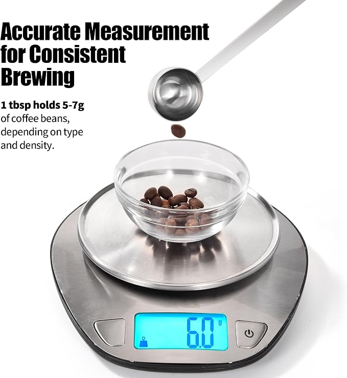 Doosu Metal 4.3in Long Handle Coffee Scoop for Ground Coffee (1 Tbsp) | Food-Grade 18/8 Stainless Steel Measuring Spoon, Tablespoon Scooper for Coffee Beans, Espresso, Protein Powders, Tea, Sugar