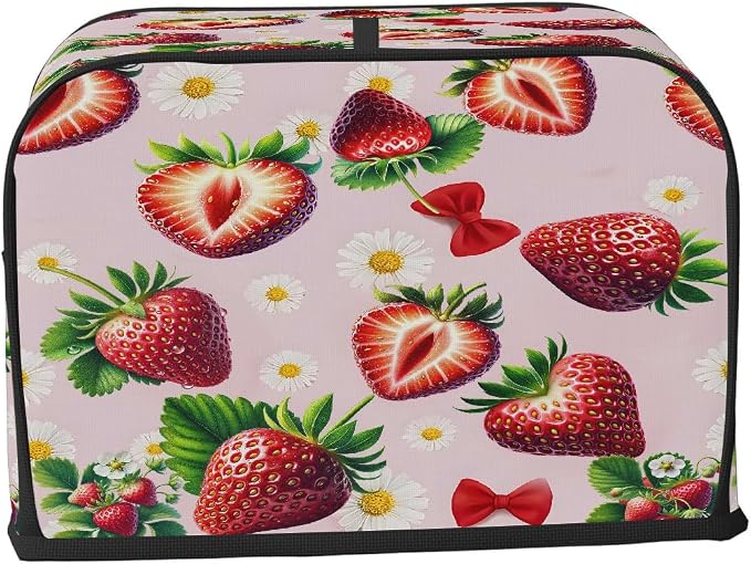 2 Slice Toaster Cover Strawberry Pink Daisy Toaster Covers Two Slice Wide Slot Waterproof and Dustproof Covers for Wide Slot Toasters and Small Appliances Kitchen Decor Gifts