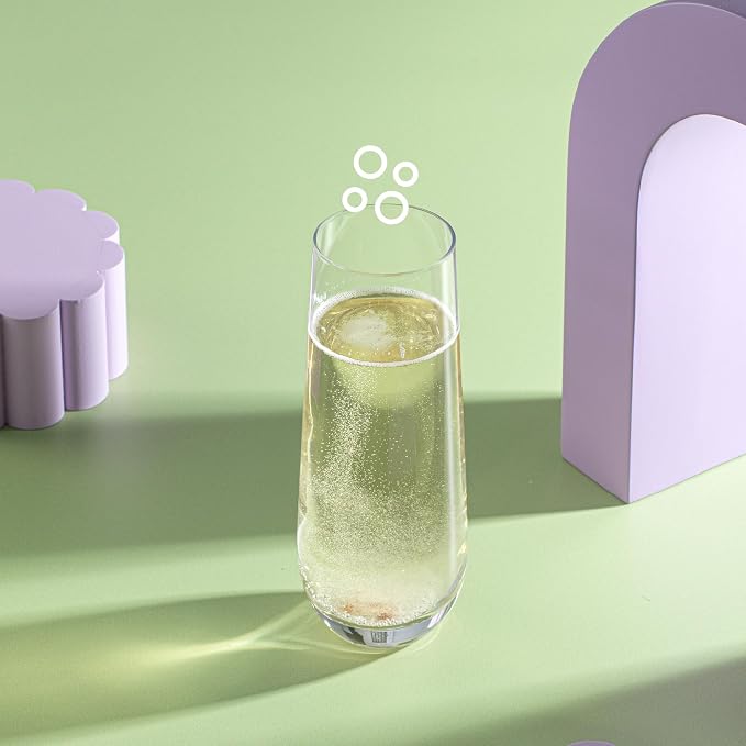 JoyJolt Milo Stemless Champagne Flutes Set of 8 Crystal Glasses. 9.5oz Prosecco Wine Flute, Mimosa Glasses, Cocktail Glass Set, Water Highball Glass, Bar Glassware