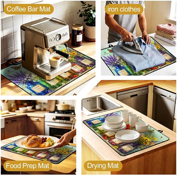 Vintage Wildflower Stove Top Cover for Electric Gas Glass Stove | Vintage French country wildflower kitchen decor; non-slip stovetop cover, glass cooktop noodle board, floral counter mat