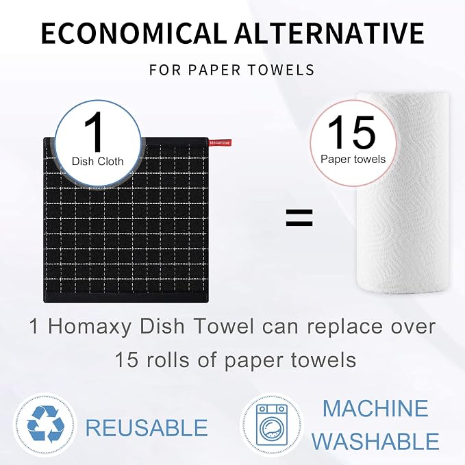 Homaxy 100% Cotton Terry Kitchen Dish Cloths, 6 Pack, Multiple Color | Ultra Soft and Absorbent, Suitable for Drying and Washing Dishes