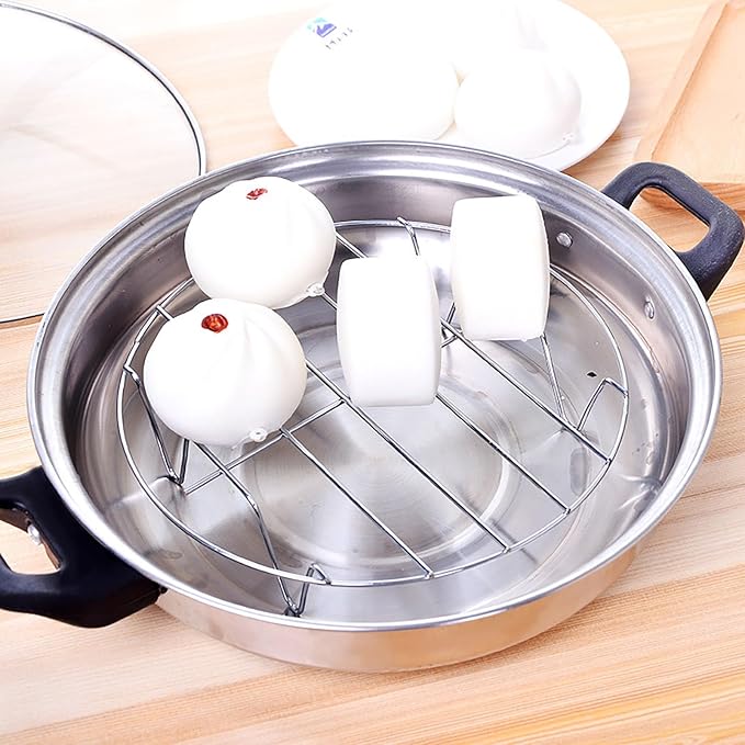 2 Pcs Steaming Rack, 5.9 Inch Round Shape Stainless Steel Steamer for Roasting Cooking, Cooling and Steaming in Kitchen and Outdoors (silver, 5.9 Inch)