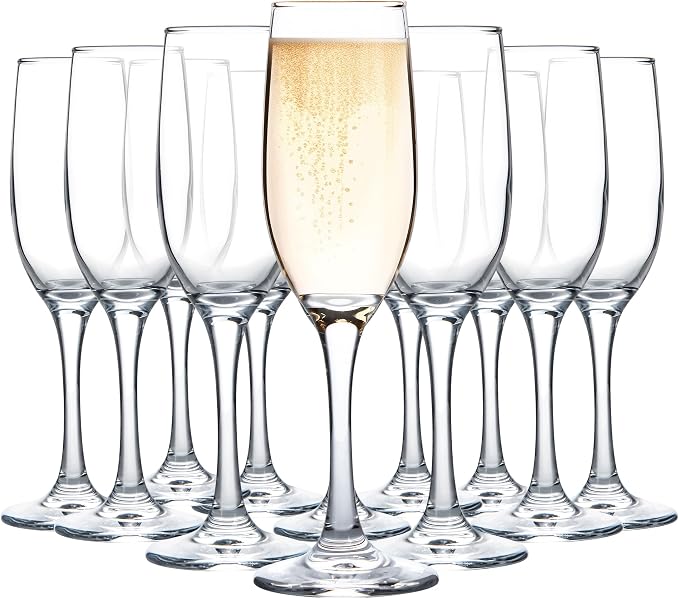 UMEIED Champagne Glasses, Set of 12 Champagne Flutes with Classic Shape, Long stem Sparkling Wine glasses for Wedding, Restaurant, Bar, Wine Toasting, Clear