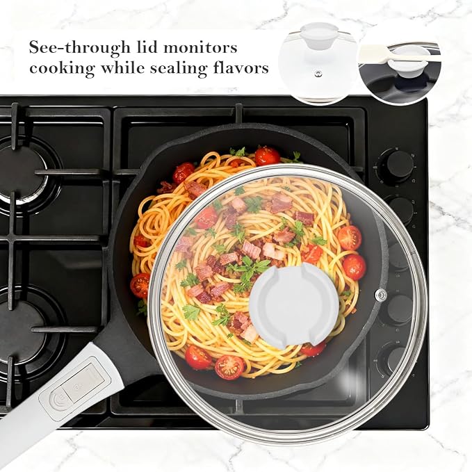 2 Qt Saucepan with Lid, Nonstick Sauce Pot with Pour Spout, White | Compatible for All Stoves Including Induction, Detachable Handle, Oven Safe, PFOA PFOS APEO Free