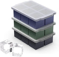 VLM 3 Packs Large Ice Cube Molds with Stackable Lid,Silicone Ice Cube Tray for Freezer,Big Square Ice Tray for Whiskey,Cocktails,Bourbon and Soups
