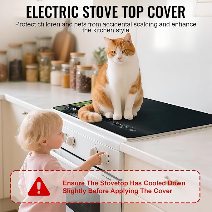 NYZE Stove Top Cover for Electric/Glass Stove, Flat Top Cooktop Protector, Electric Cooktop Cover, Extra Counter Space for Kitchen (White Orchid Stacked Stones)