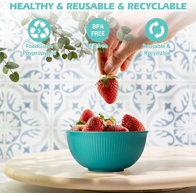 Unbreakable Cereal Bowls 24 oz, Set of 6 | Plastic Bowls Reusable, Lightweight, Made of Wheat Straw Fiber, Ideal for Salad, Soup, Ramen, Noodles, Oatmeal