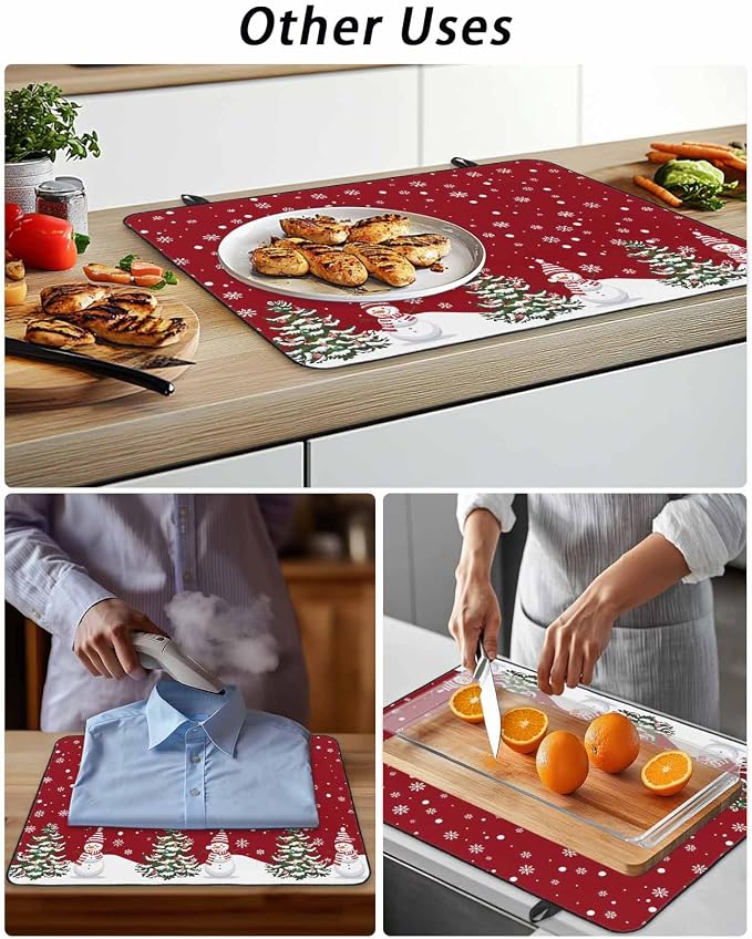 Stove Top Covers for Electric Stove 31x24 Inches, Red Christmas Snowman HeatResistant Glass Cooktop Protector, Winter Xmas Snowflake Ceramic Stovetop Countertop Covers Christmas Tree Mat, Oven Cover
