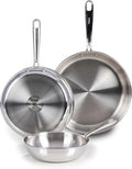 T-Fal Pro Tri-Ply Stainless Steel Frying Pan Set, 3-Piece, Induction | 8, 10 & 12 in frying pans, NSF-certified, Oven safe to 500 °F, All cooktop compatible, Built-in measuring marks
