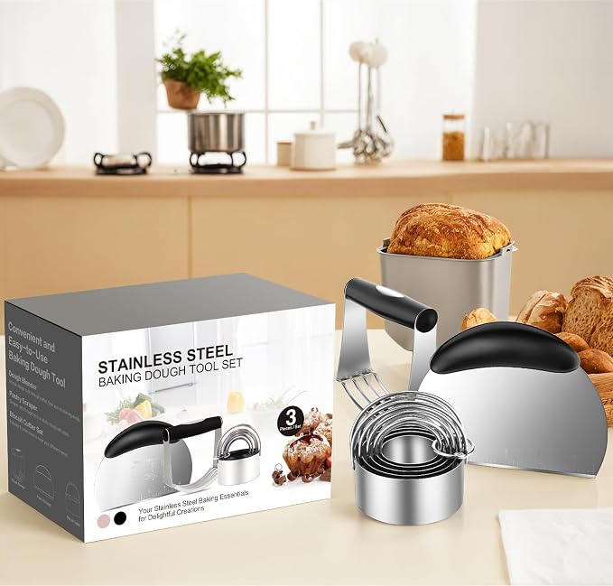 Pastry Cutter Biscuit Cutter Dough Cutters, Pastry Cutter Tool | Stainless Steel Pastry Blender Baking Dough Tools, Round Biscuit Cutters, Sturdy & Long-Lasting, Gift Package (3 Pcs/Set)