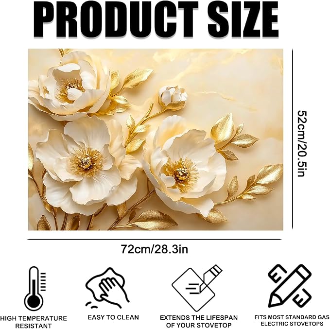 Nuxovilar Floral Stove Cover Diatom Mud 28.35x20.47 In | Glass Protector Countertop Mat Counter Saver Cooktop Cover Kitchen Dining Room Home (Floral Design Pattern)