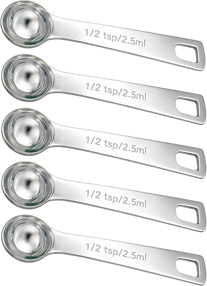 5PCS 1/2tsp(1/6tbsp, 2.5 ml) Measuring Spoon Teaspoons Stainless Steel Measure Spoons for Precise Cooking, Baking and Spices Measurement
