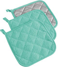 DII Basic Terry Collection Quilted 100% Cotton, Potholder, Aqua, 3 Piece