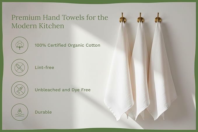 Organic Cotton Flour Sack Kitchen Towels - 10 Pack, Off-White Organic Cotton Tea Towels - Extra Large Flour Sack Cotton Dish Towels- Lint-Free Unbleached Kitchen Towels - 27"x27" (Off-White - 10 Pack)