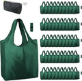 BeeGreen Christmas Green Reusable Grocery Bags Dark Green Reusable Kitchen Bags Bulk Foldable-Machine Washable with Zipper Storage Pouch 50 Packs