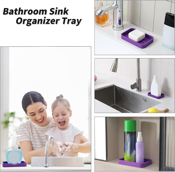 MicoYang Silicone Kitchen Sink Organizer Tray for Multiple Usage,Easy Clean Sponges Holder for Kitchen Bathroom Counter or Sink,Dish Soap Dispenser,Scrubber,Bottle,Cup Purple 4.9”x 3.2”