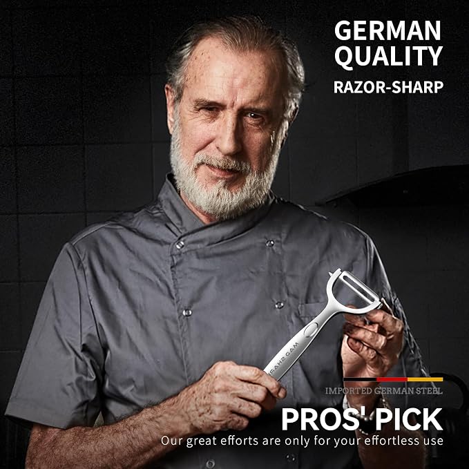 MAD SHARK Y & I Vegetable Peeler 2 Pack, Stainless Steel Serrated Blade Set | Ultra Sharp Vegetable Peelers for Kitchen,Non-slip Ergonomic Grip for Potatoes, Apples, Carrots, Fruits & Veggies