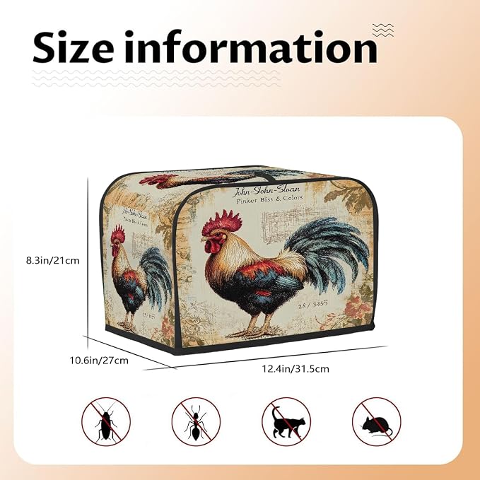 4 Slice Toaster Cover Rooster Animal Vintage Toaster Covers Four Slice Wide Slot Waterproof and Dustproof Covers for Wide Slot Toasters and Small Appliances Kitchen Decor Gifts