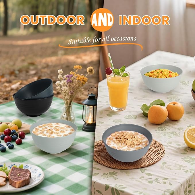 Cereal Bowl Set, Wheat Straw Fiber Unbreakable Lightweight Bowls Set (Grey Stone, 26 OZ)