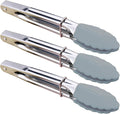 HINMAY 7 Inch Silicone Utility Tong Kitchen Tongs, Set of 3 (Gray) | 7 Inch Metal Salad Tongs