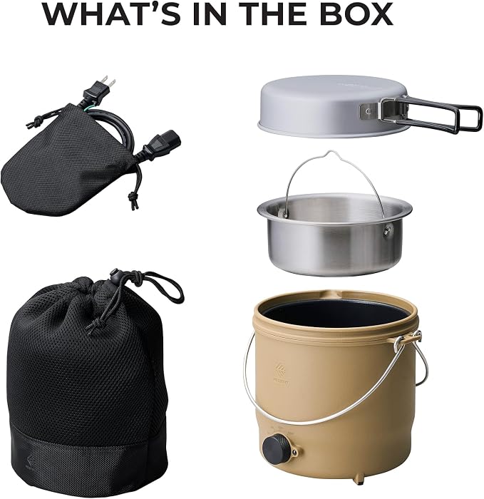 Electric Outdoor Cooker, Portable Hot Pot & Steamer, Rice Cooking Mode, Non-Stick 500W Camping Stove, 3 Heat Settings, 800ml Capacity, Auto Keep Warm, Plug-in for Power Stations (Black)