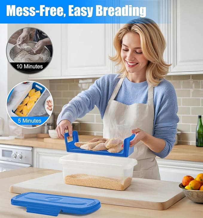 Batter Bowl with Lid, 2-Pack Fish Batter Shaker, Better Breader Shaker Bowl with Breading Shaker Tray, Batter Bowl with Lids Shaker for Frying Chicken Wings Fish Onion Rings Veggies