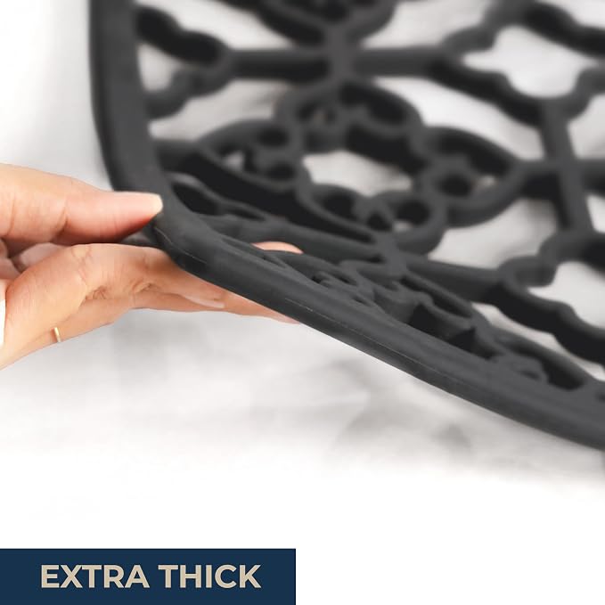 GASARÉ, Extra Large, Thick, Silicone Trivet for Hot Dishes, Pots, and Pans, Heat Resistant Mat for Countertop, Hot Pad for Kitchen, Easy to Clean, 16 x 12 x 3/8 Inches, (Black, Spaniard)