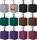 12 Pack Reusable Grocery Shopping Bags Large Foldable Tote Bags Bulk | Eco Produce Bags with Long Handle for Shopping Groceries Clothes (6 Assorted Colors)
