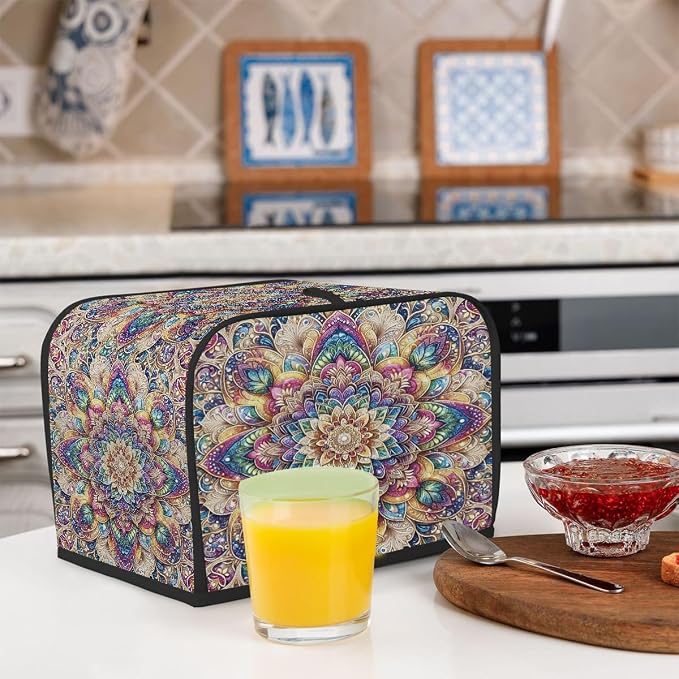 4 Slice Toaster Cover Flower Mandala Bohemia Toaster Covers Four Slice Wide Slot Waterproof and Dustproof Covers for Wide Slot Toasters and Small Appliances Kitchen Decor Gifts