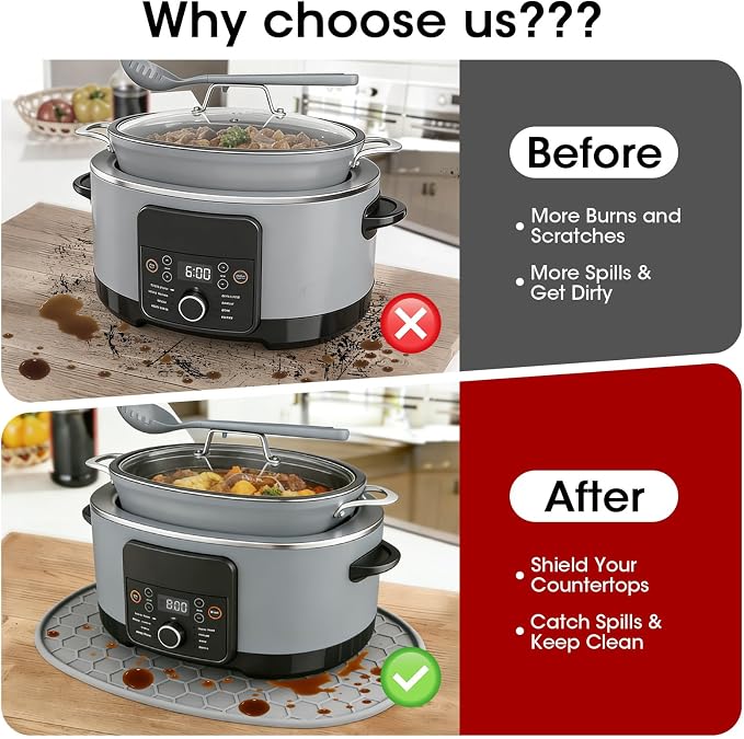 Silicone Heat Resistant Mat for Ninja Foodi Possible Cooker Pro 8.5 Qt MC1000,MC1001,MC1010 Slow Cooker Crock &Ninja MC2001 PossibleCooker PRO Plus 8.5 QT Accessories,Kitchen Countertop Protector Pad