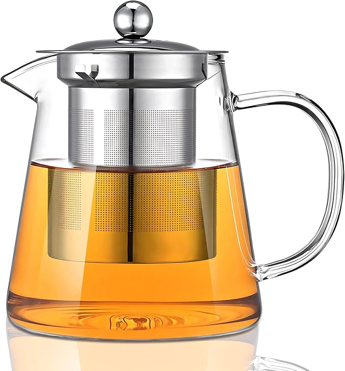 Glass Teapot, Tea Pot with Removable Infusers for Loose Tea, Borosilicate Glass Tea Kettle Tea Maker Stovetop for Party, Camping,Travel (950ML)