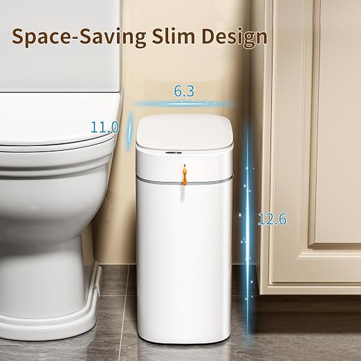 Motion Sensor Bathroom Trash Can, 3.5 Gallon Slim Touchless Automatic Garbage Bin with Lid, Rechargeable Design with Auto Bag Adsorption and One Pull Sealing for Kitchen, Bedroom, Office, Living Room