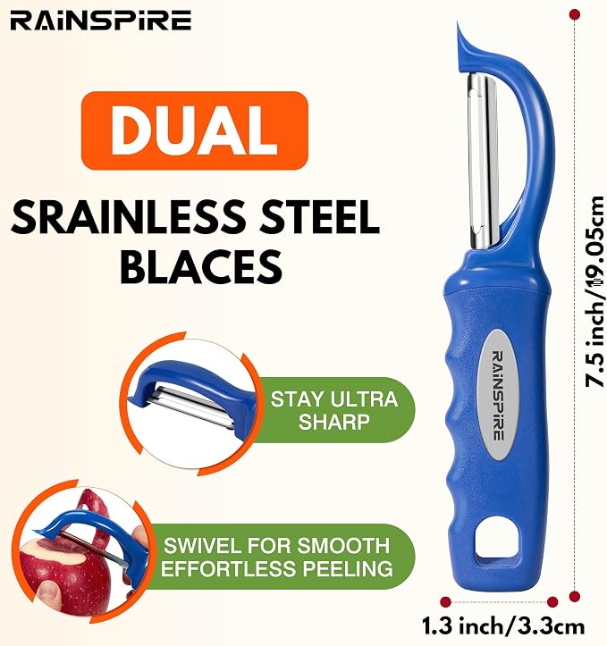 Rainspire Vegetable Peeler Potato Peelers for Kitchen, Sharp Stainless Steel Blades Veggie, Comfortable Handle Fruit Peeler, Carrot Peeler Apple Peeler Dishwasher Safe, Dark Blue, 2-Pack