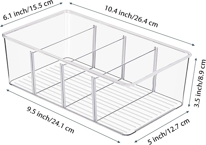 Vtopmart 4 Pack Food Storage Organizer Bins, Clear Plastic, 4 Compartments | For Pantry, Kitchen, Fridge and Cabinet Organization, Organize Food Packets, Snacks, Pouches and Spice Packets