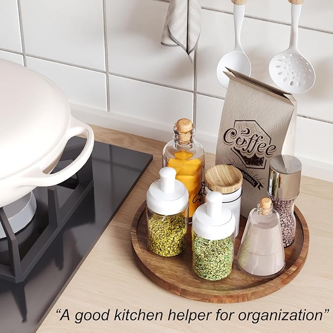 VERTORGAN Lazy Susan Bamboo Organizer for Kitchen,Cabinet(Medium) | 360 Rotating Turntable,Spice Rack,Serving Tray,Pantry Vanity Organizer,Countertop Space-Saver