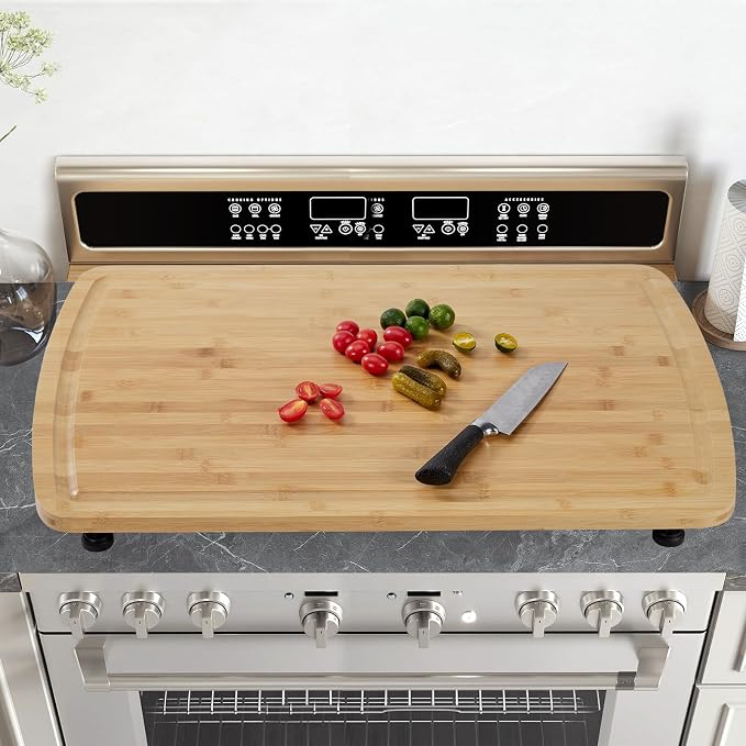Bamboo Cutting Board, 30"x20" Extra Large Noodle Board with 4 Removable Feet, Juice Groove, Wooden Stove Top Covers for Electric Stove, Gas Burners, Counter Space