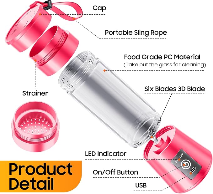 Small Portable Shakes & Smoothie Blender - 13 Oz Personal Size Blender | 380ML BPA Free Traveling Juice Cup, High Blending Speed of 20,000 Rpm, Squeezing Juice Suit in Sports/Office/Home/Travel