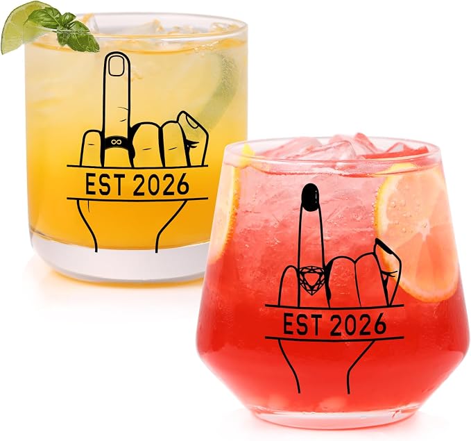 comfit Engagement Gifts for Couples 2026 - Bridal Shower Gift - Valentine's Day,Wedding Gifts for Couples, His and Hers, Newlywed - Wine&Whiskey Glass for Mr and Mrs