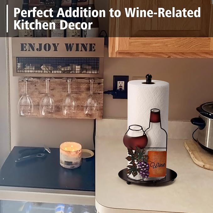 Red Wine Paper Towel Holder Countertop for Kitchen, Freestanding | Grape & Wine Decor Gifts, Cute Rustic Country Vintage Farmhouse Kitchen Decorations, Roll Dispenser with Weighted Base