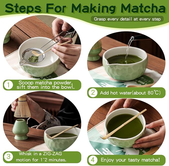 Clay&Fire Matcha Whisk, Handcrafted Bamboo Whisk for Matcha Powder (Jade green)