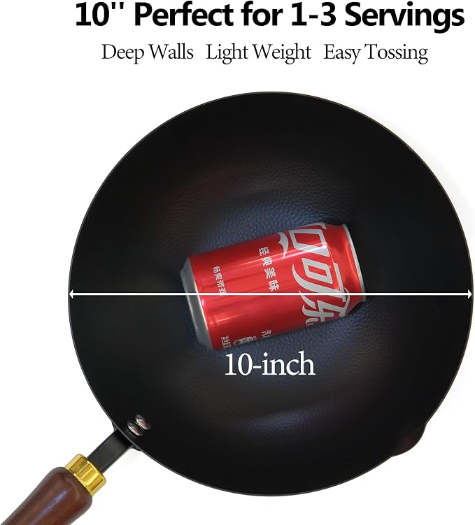 Souped Up Recipes 10 Inch Carbon Steel Wok For Electric, Induction and Gas Stoves (Lid and User Guide Video Included)