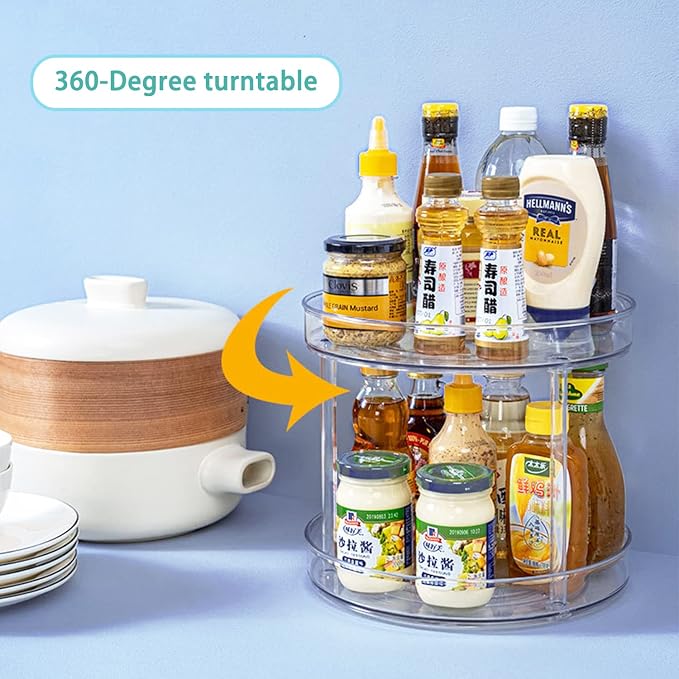 URALFA 2 Tier Lazy Susan Turntable, 9 Inch Clear Organizer for Cabinet | Acrylic Rotating Spinning Storage Rack, Plastic Multi-layer Shelf for Spice Rack, Fridge, Bathroom, Pantry