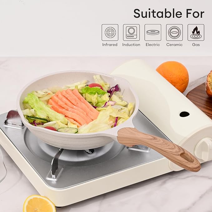 JEETEE 8 Inch Nonstick Frying Pan Easy Clean Small Egg Pan Skillet | Even Heating All Stove Compatible, Dual Spouts, PFOA PFOS Free, Cool Ergonomic Handle, Non Stick Omelet Cooking Fry Pan,Grey