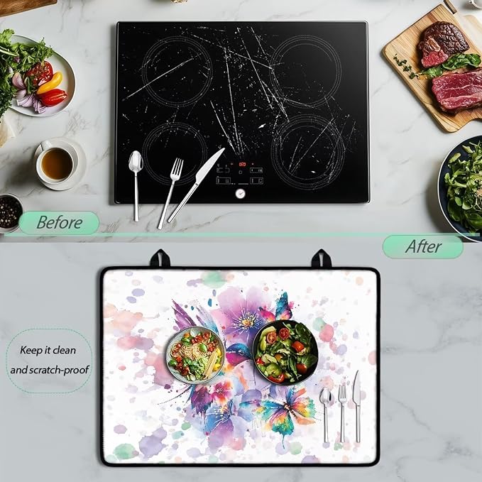 Hummingbird Splash Stove Top Covers for Electric, Heavy Duty Silicone Glass Countertop Protector, Heat Resistant Range Ceramic Stove Top Covers Mat, Induction Cooktop Protector Home Decor