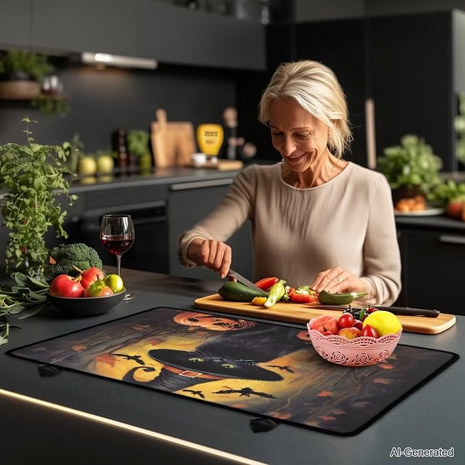 Black Cat Pumpkin Print Top Cover for Electric Stove, 30 x 21 Inch Stove Top Protector, Ceramic Glass Electric Stove Top Cover, Glass Stove Top Protector Halloween Kitchen Decor