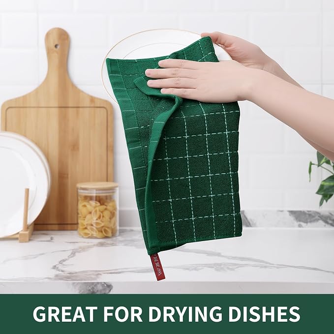 Homaxy 100% Cotton Terry Kitchen Dish Cloths, 4 Pack, Dark Green | Ultra Soft and Absorbent Dish Towels for Kitchen, Suitable for Drying and Washing Dishes